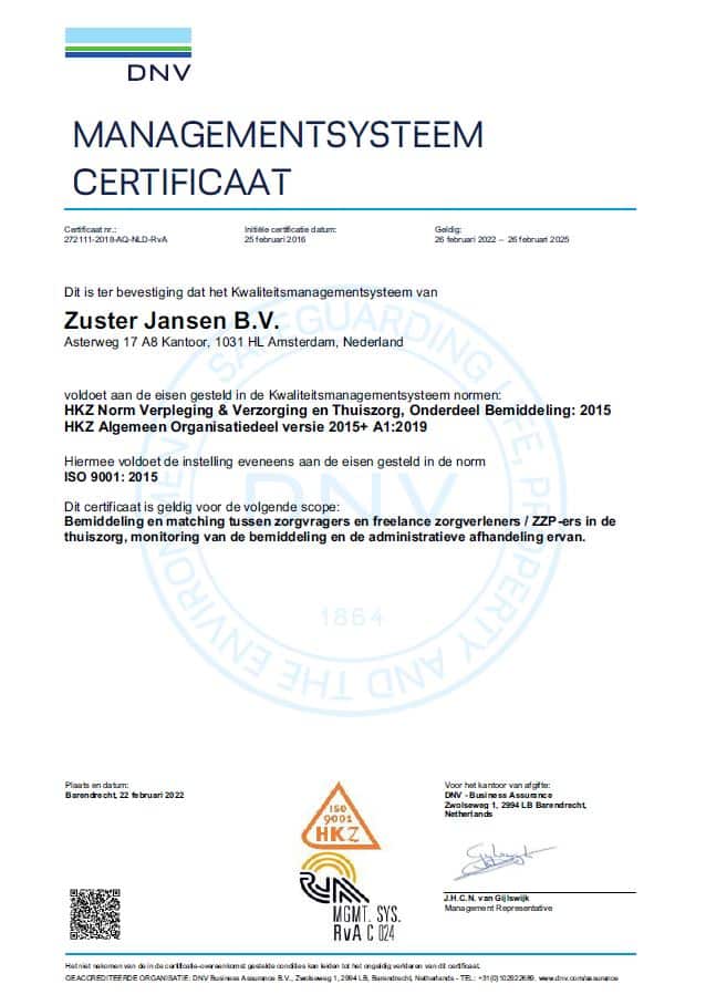 Behaald, HKZ certificaat - Zuster Jansen B.V. 2022-2025