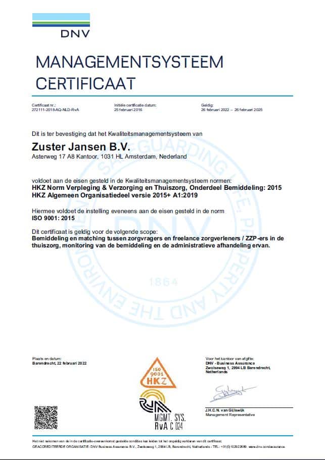 HKZ Certificaat Zuster Jansen 2023