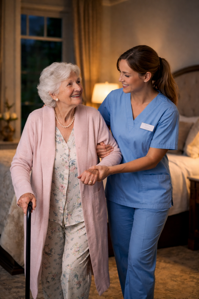 Nachtzorg voor een oudere mevrouw in haar eigen huis